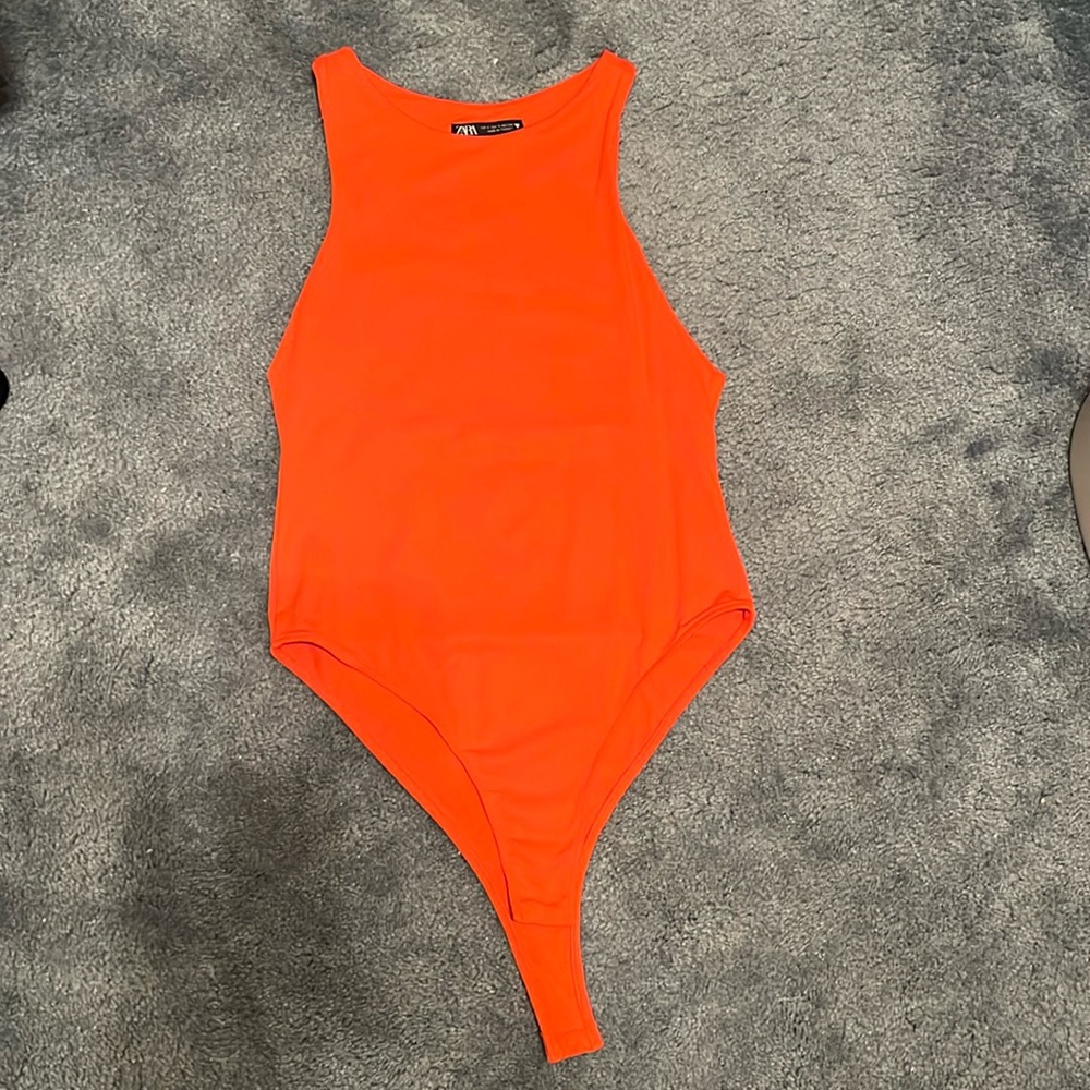 Zara women’s bright orange bodysuit